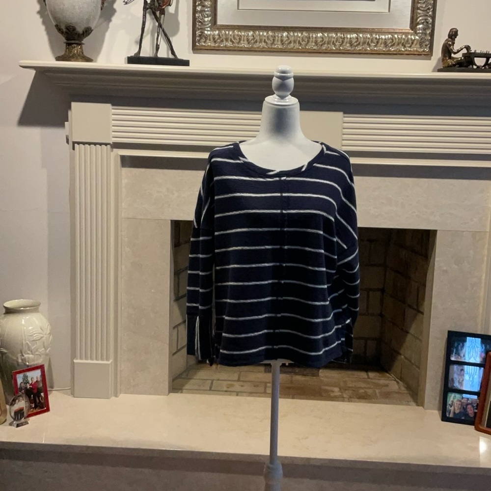 Habitat Navy and White Knit Top